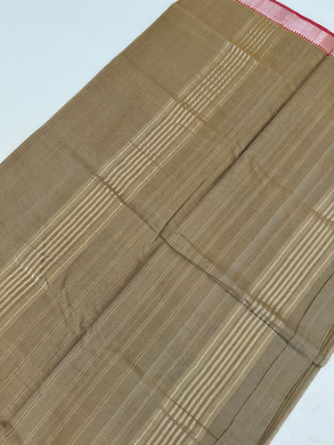 Handwoven Mangalgiri Cotton Saree | Light Brown | Gold & Silver Zari | Handwoven | Ships from California